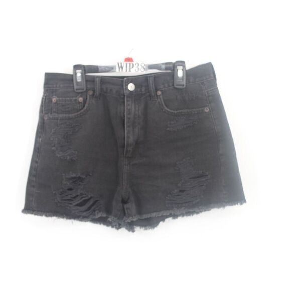 American Eagle Outfitters Distressed Black Denim Raw Hem Shorts Sz 6 - Picture 1 of 11